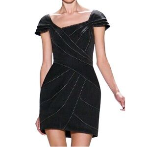 Tadashi Shoji Black Cap Sleeve Fully Lined Bandage Design Sheath Mini Dress 8